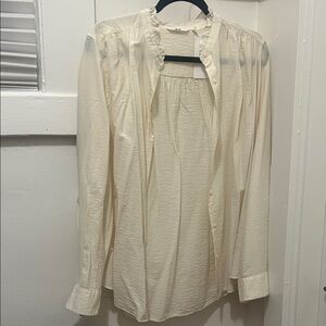 Uniqlo Cream Ruffle-Neck Button Front Blouse
